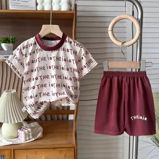 MooDeng Baby ชุดเซตเด็กชาย เสื้อ+กางเกง คอกลม เสื้อกีฬา ผ้าแจ็คการ์ด ยืดหยุ่น ผ้าลื่น มัน เบาใส่สบาย