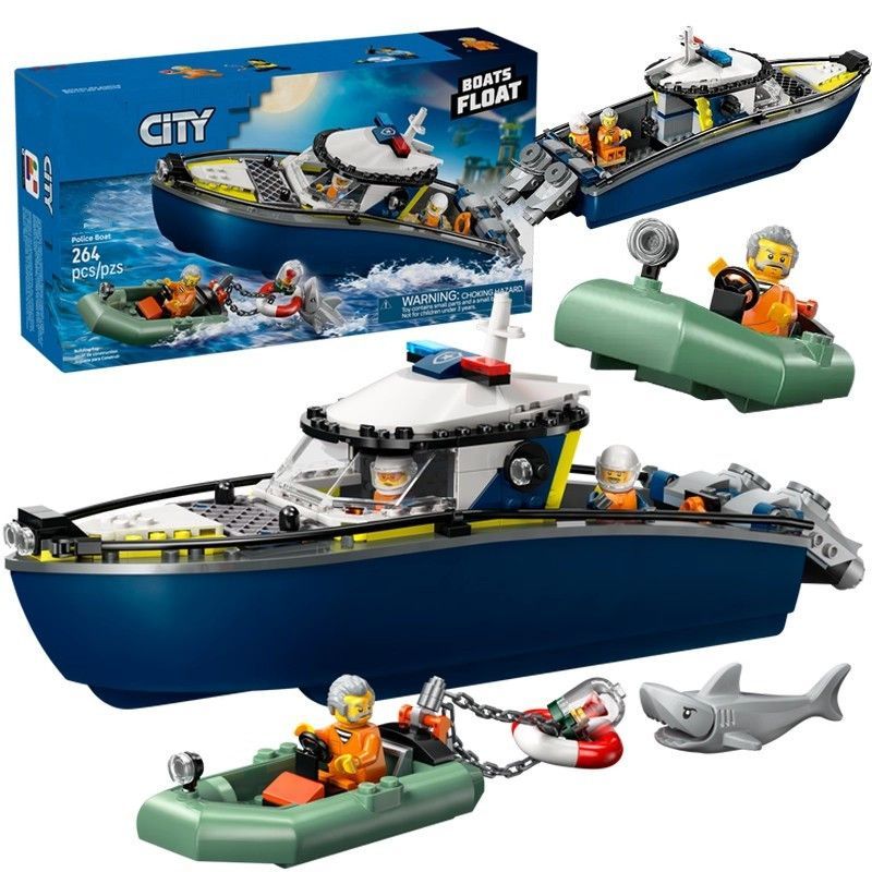 เข้ากันได้กับเลโก้บล็อกตัวต่อ City Series 60456 เรือตระเวนตํารวจ Big Chase Boy ประกอบของเล่นเด็ก/321