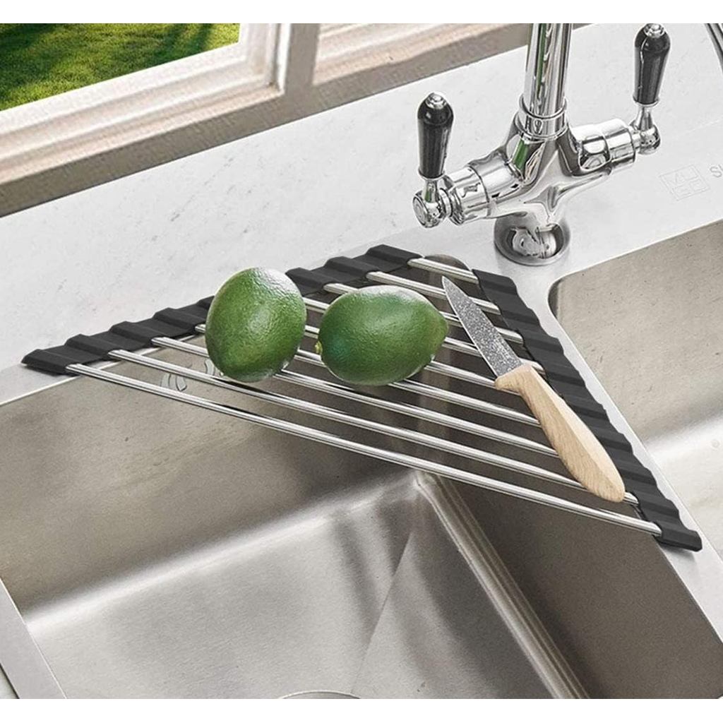 Ahyuan Roll up Dish Drying Rack Over The Sink Kitchen Roll up Sinker Drying Rack (สีดํา, สามเหลี่ยม 