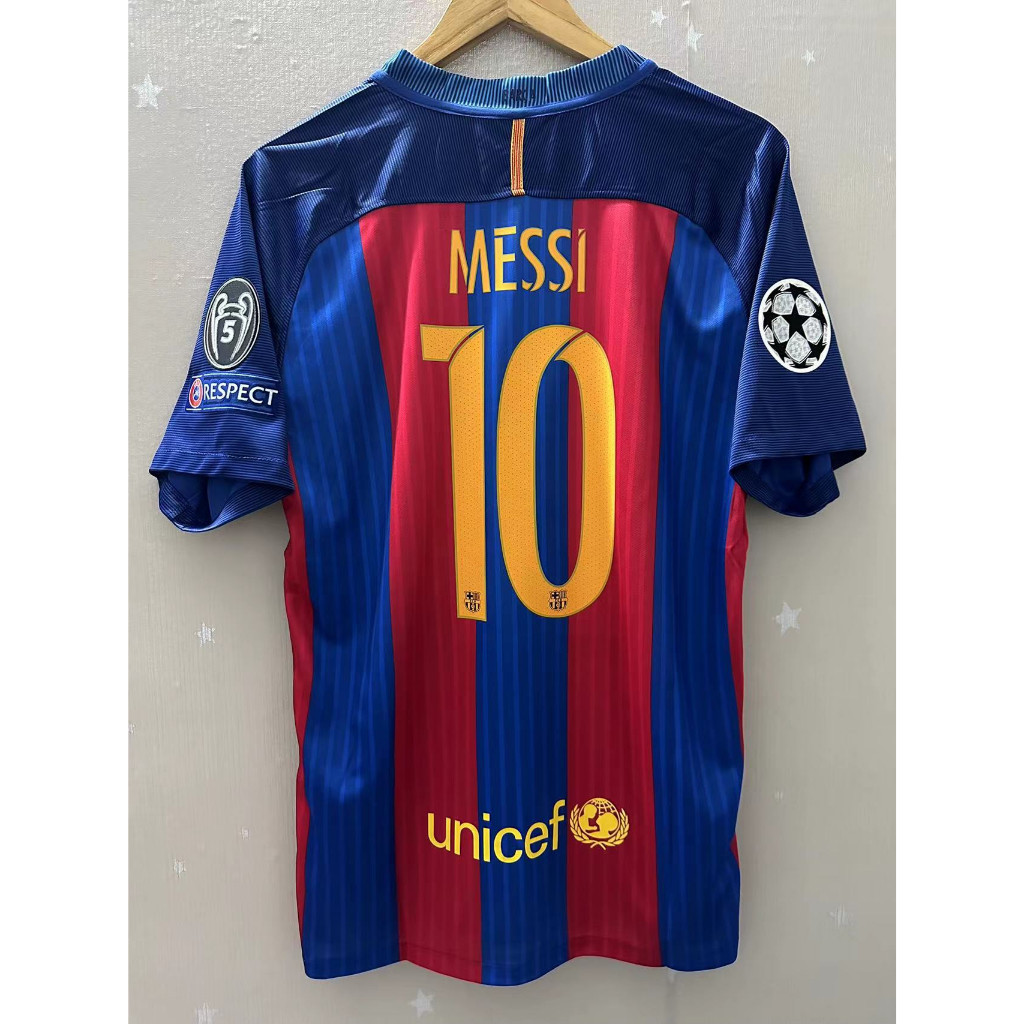 16-17 Barcelona คุณภาพสูง Home Retro Soccer Jersey เสื้อยืดที่กําหนดเองเสื้อฟุตบอล MESSI NEYMAR JR