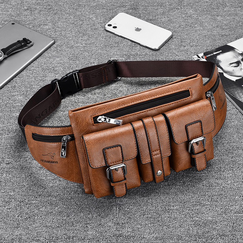 กระเป๋าผ้่ hobs กระเป๋า ของแท้หนังแท้ผู้ชายมัลติฟังก์ชั่ลําลองกระเป๋าคาดเอวกันน้ํา