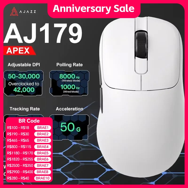 Ajazz AJ179 Apex PAW3950 เมาส์สําหรับเล่นเกมไร้สายพร้อมแท่นชาร์จ RGB, นักเล่นเกมเมาส์มาโครคอมพิวเตอร