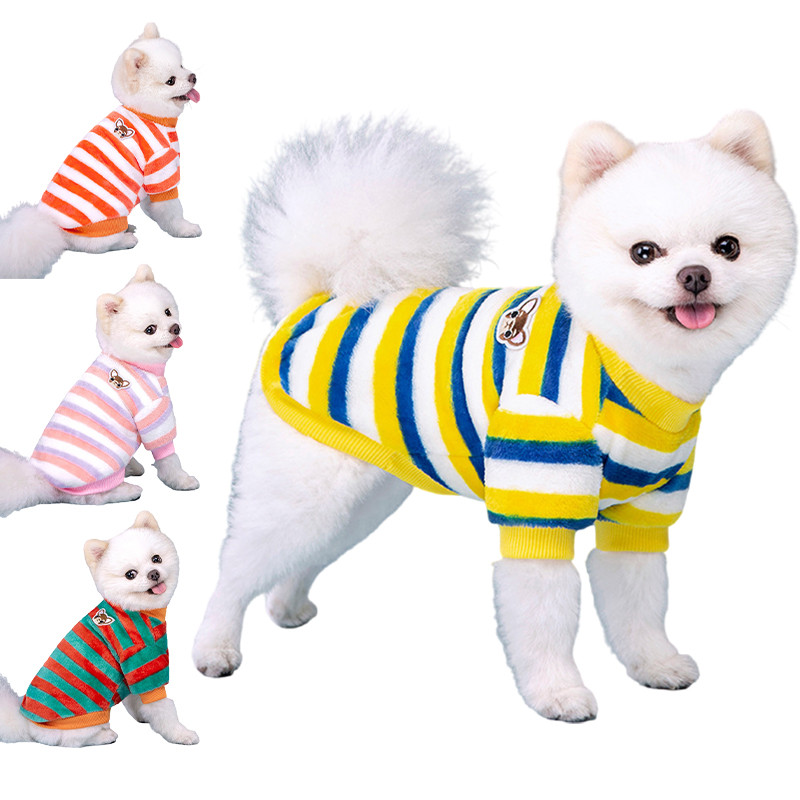 Soft Flannel Warm Dog Clothes Winter Dogs Hoodie Sweatshirt For Puppy Cat Rainbow Striped Clothing C