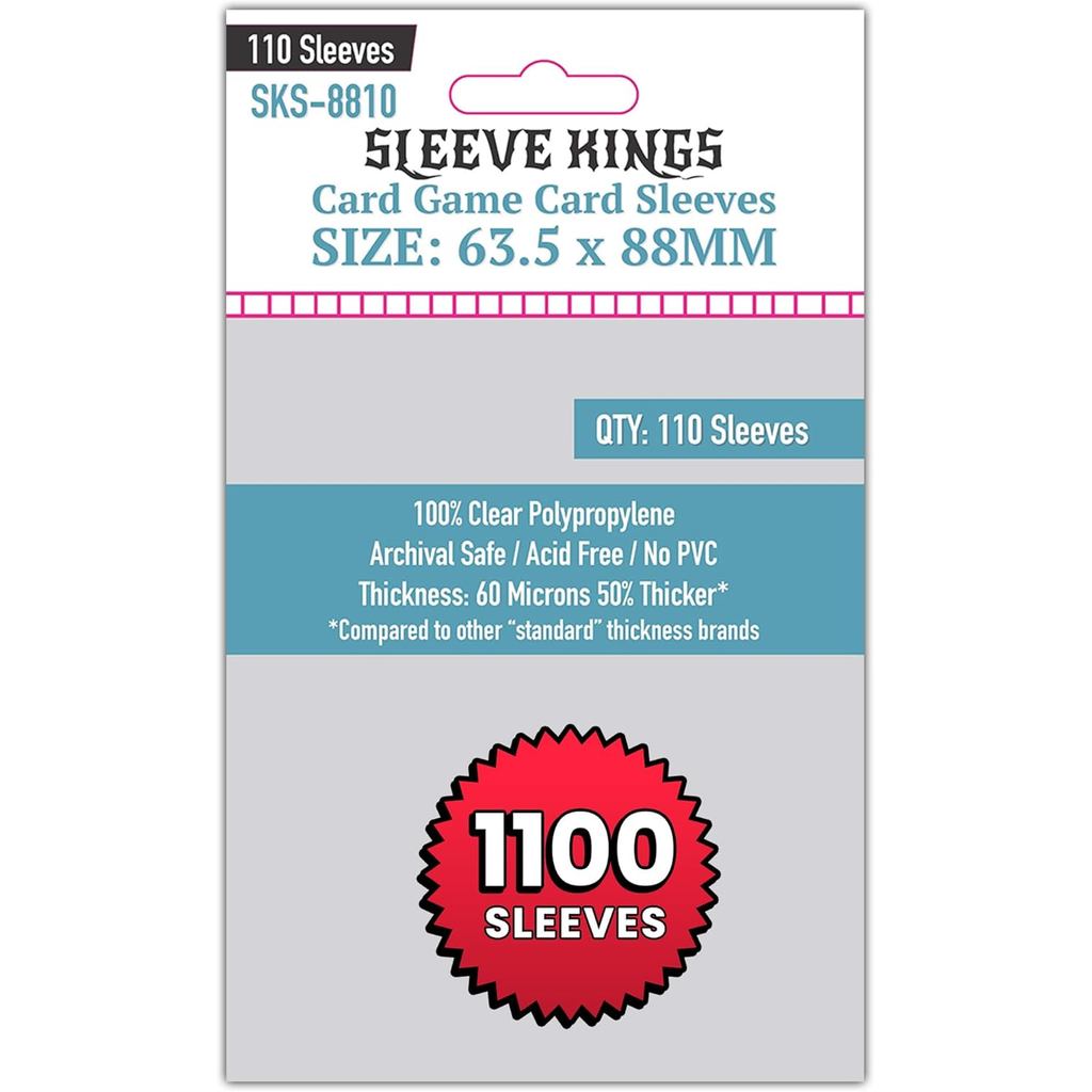 Sleeve Kings Card Game Card Sleeves 63.5x88mm (10x110 Pack, 1100 Sleeves) – Protective Covers for Tr