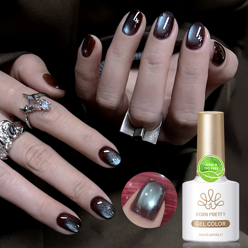BORN PRETTY 10ml Dark Chocolate Glass Cat Magnetic Nail Gel Polish Ultra Shine Nail Art เล็บ Varnis กึ่งถาวรเจล