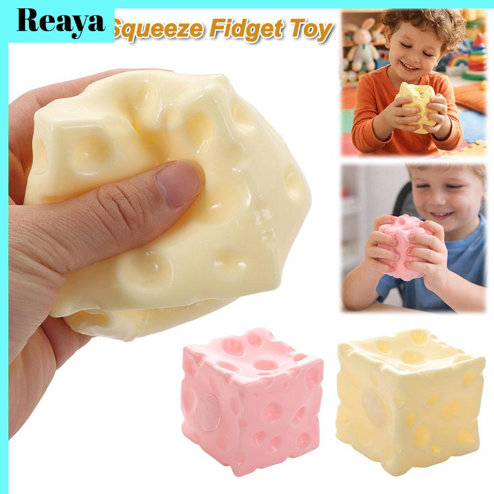 REAYA Cheese Squeeze Fidget Toy, Squishy Texture Jumbo Cheese Cube Stress Ball, Non-Bounce Anti-Stre