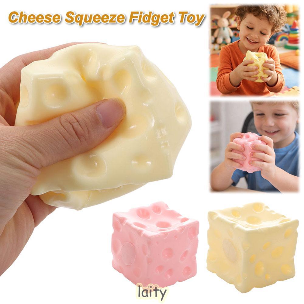 LAITY Cheese Squeeze Fidget Toy, Squishy Texture Anti-Stress Jumbo Cheese Cube Stress Ball, Shapeabl