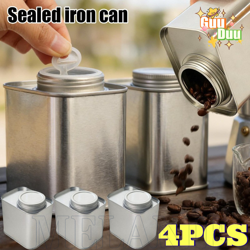 [ GuuDuu ]4/1 ชิ้น Tinplate ขวดเมล็ดกาแฟปิดผนึก - Outdoor Camping Storage Can - Tea Sugar Spices Squ