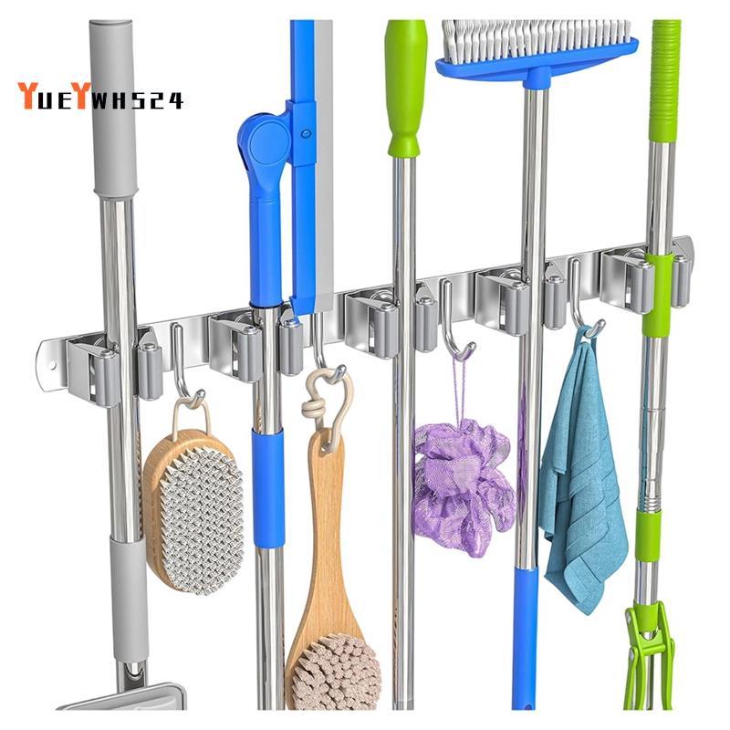 [ขายดี Y4]Broom Holder Wall Mount Tool Rack, Mop and Broom Organizer Storage Utility Racks ตะขอสแตนเ