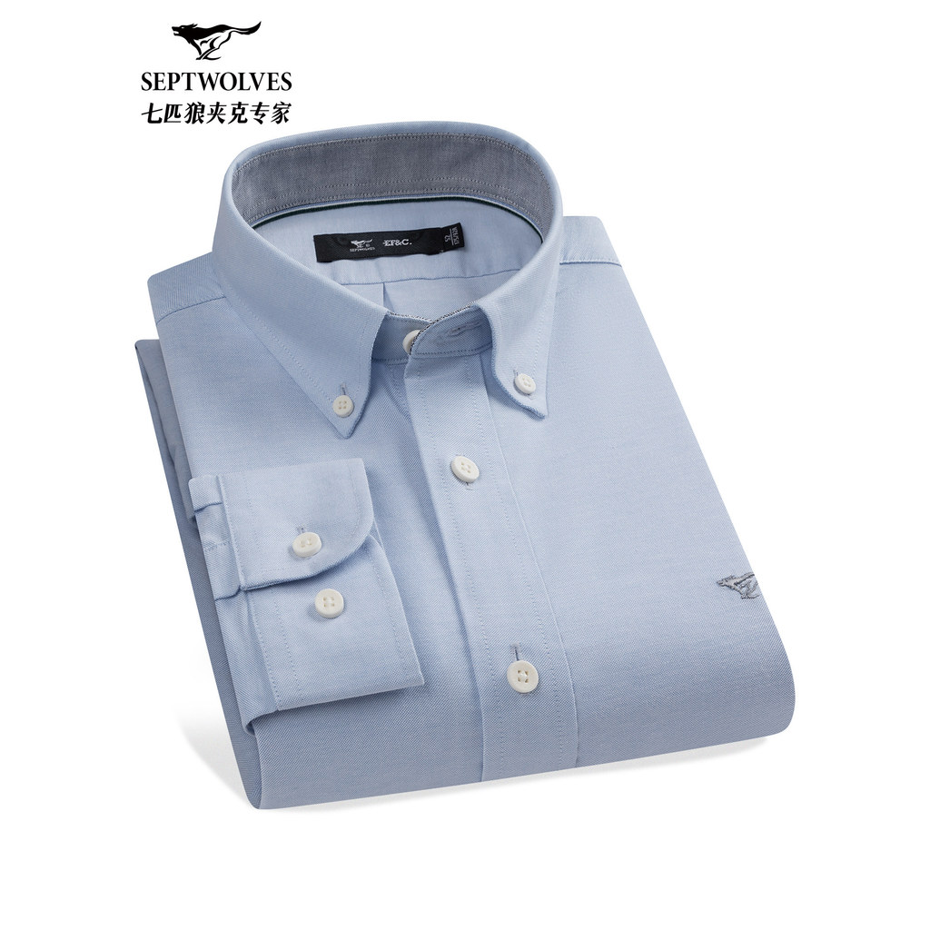 [Oxford Spinning] Seven Wolves Long-Sleeved Shirt Men Spring New Style Commuter Work Oxford Spinning