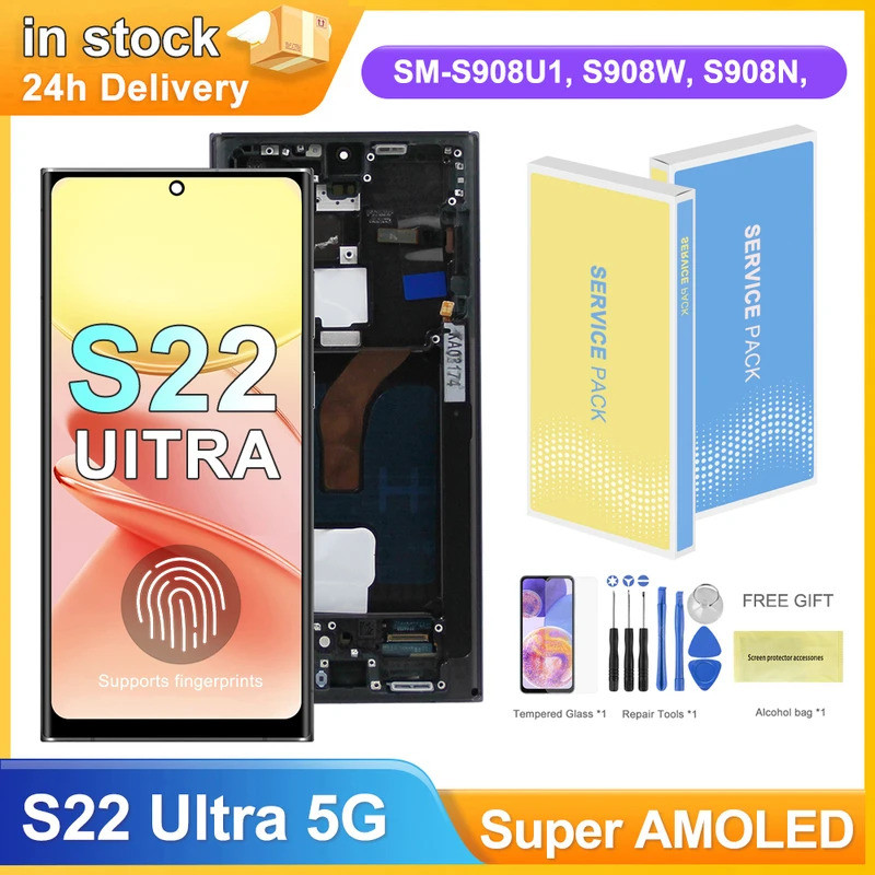 หน้าจอ AMOLED สูงสําหรับ Samsung Galaxy S22 Ultra 5G S908B S908B S908B/DS จอแสดงผล Lcd หน้าจอสัมผัสด