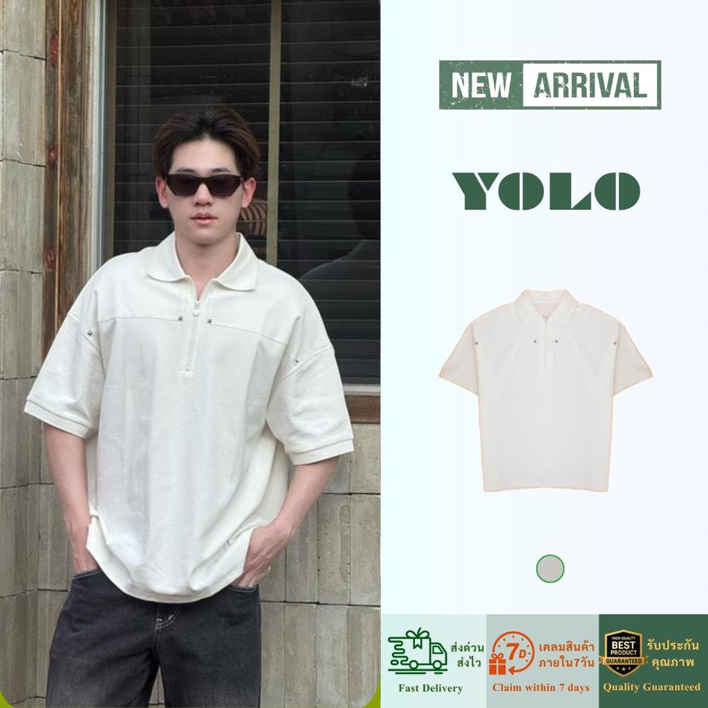 YOLO เสื้อเชิ้ต OVERSIZE เสื้อเชิ้ต  เสื้อเชิ้ตสำหรับผู้ชาย  ติดกระดุมหน้า  Y261202