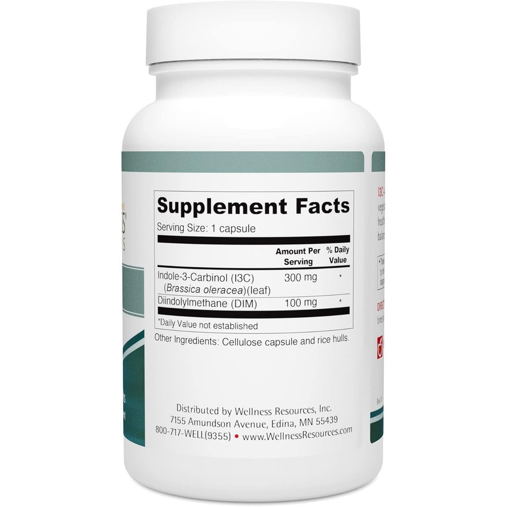 แหล่งสุขภาพ I3C + DIM สําหรับ Estrogen Metabolism เพื่อสุขภาพ ล้างสารพิษ (60 แคปซูล) - 300 มก. I3C +