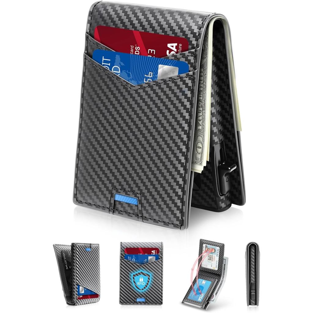 กระเป๋าสตางค์สําหรับผู้ชาย RFID Wallet with 2 ID Window & Cash Slot, Bifold Slim Minimalist Wallet w