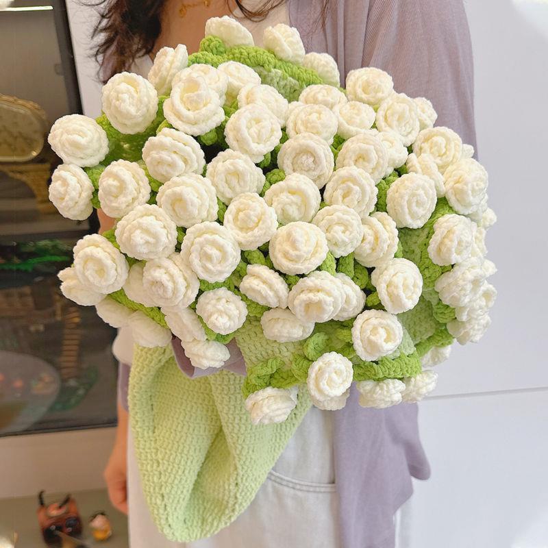 Popular~Hand-woven blanket with sharp-cornered rose bouquet design diy Blanket material kit, yarn ba