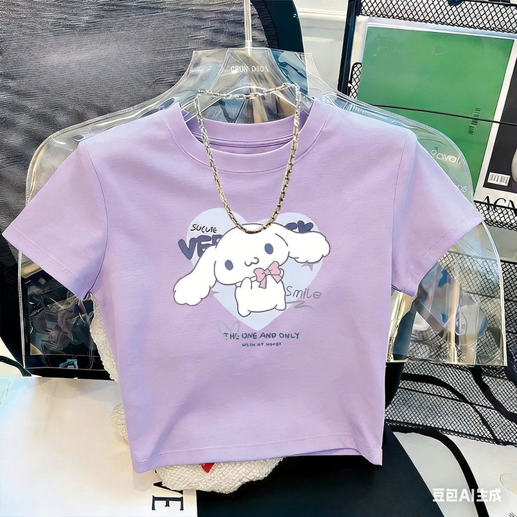 เสื้อครอปท็อปแขนสั้น พิมพ์ลายแบบมีสไตล์และน่ารัก สําหรับเด็กผู้หญิงวัยรุ่น