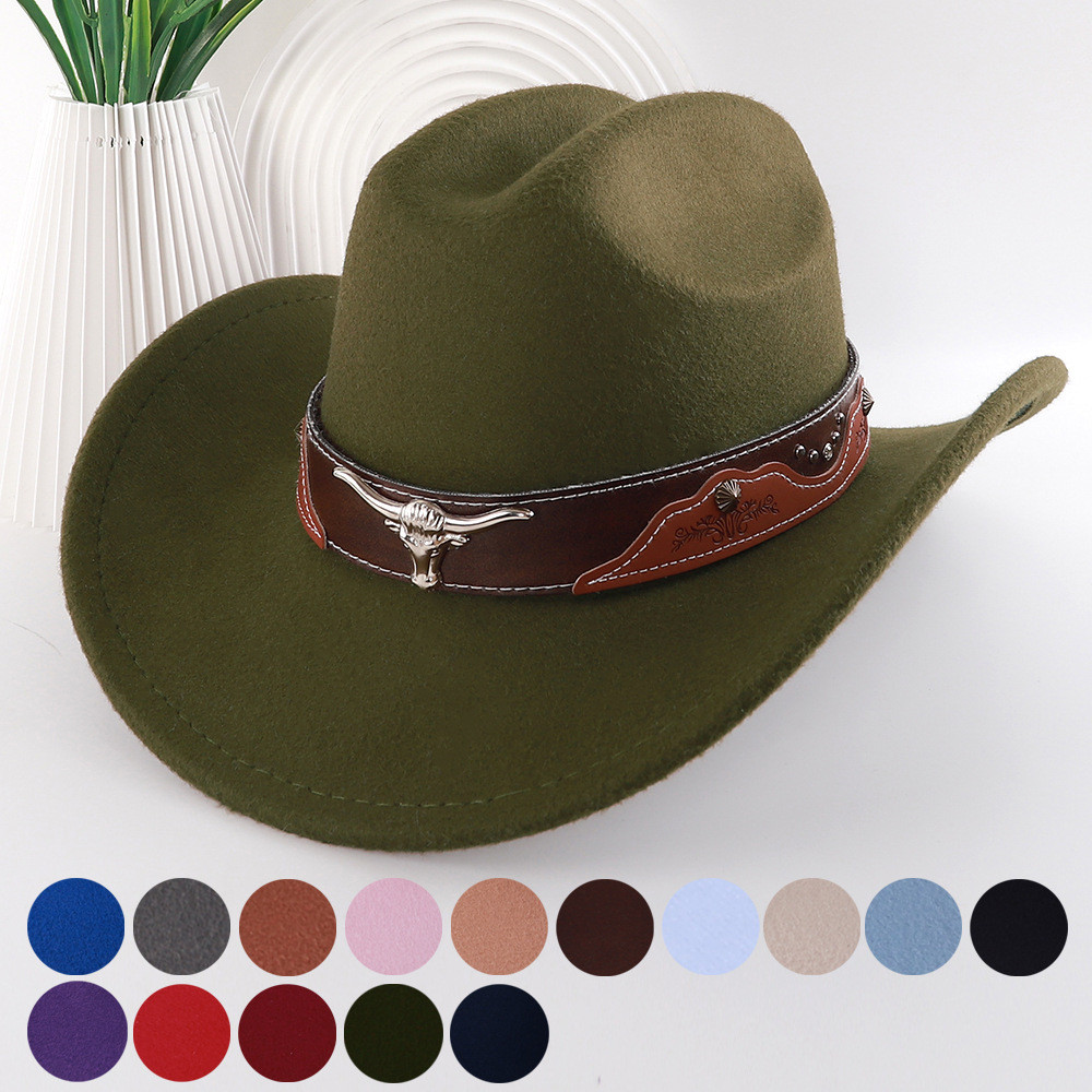 Multi-color denim hat, belt, metal accessories, fashionable clothing accessories, cowboy hat