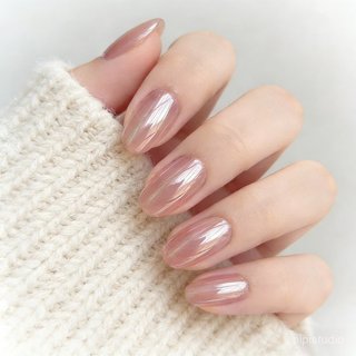 Kuku Palsu Pink Almond Oval Cat Eye Elegant Press On Nails 10pcs