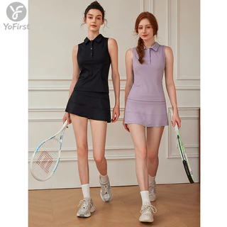 โยเฟิร์ส ผู้หญิงใหม่เทนนิสเสื้อผ้าชุดแขนกุดกอล์ฟกีฬาประเดิมวิ่งโยคะกระโปรงกับสองกระเป๋าปลอดภัยกางเกงขาสั้น2ชิ้น