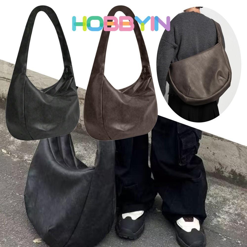 HOBBYIN กระเป๋าสะพายข้างผู้ชาย​​, หนัง PU ​​ไซส์ใหญ่​​ กระเป๋าสะพาย เครื่องประดับแฟชั่น​​ กระเป๋าโท้ทความจุขนาดใหญ่น้ําหนักเบาสไตล์วินเทจ​​ ใช้ประจําวัน​​