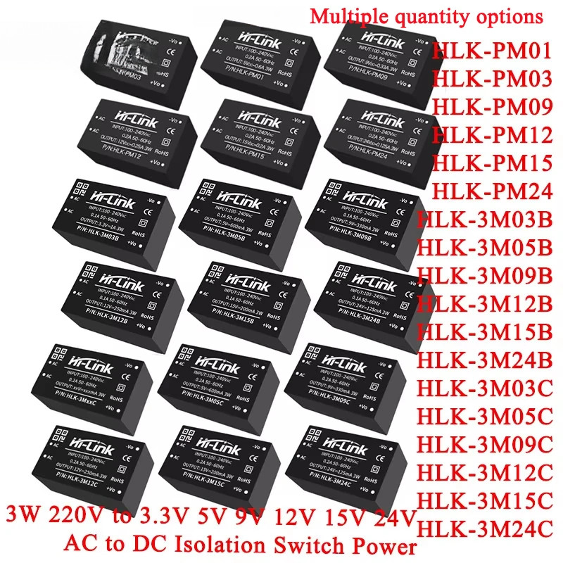 HLK-PM01 PM03 PM09 PM12 PM15 PM24 3M03B 3M05B 3M09B 3M12B 3M24B 3W AC-DC 220V ถึง 3.3 V/5 V/9 V/12 V