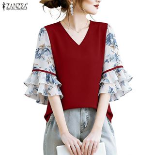 ZANZEA ซานเซีย เสื้อผ้าเกาหลีวินเทจสำหรับผู้หญิง ทรงแขนสามส่…