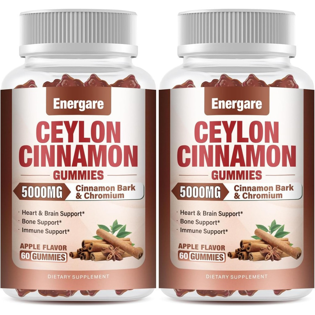 2 แพ็ค 5000MG Ceylon Cinnamon Gummies พร้อมอาหารเสริม Ceylon Cinnamon & Cassia - บํารุงสมอง & Joint 