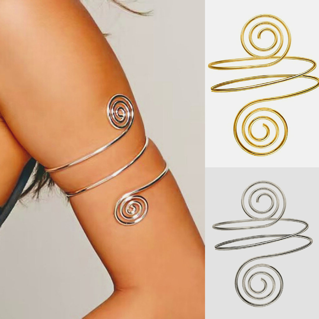 [จัดส่งภายในประเทศ]กำไลข้อมือสตรี ลายสปาย럴 แบบโบฮีเมียน สีทองเงิน เพิ่มความสวยงามให้แก่เสื้อผ้าของคุณ