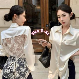 dode.mall เสื้อเชิ้ตผู้หญิงแขนยาวแต่งขอบลูกไม้สไตล์ฝรั่งเศส …