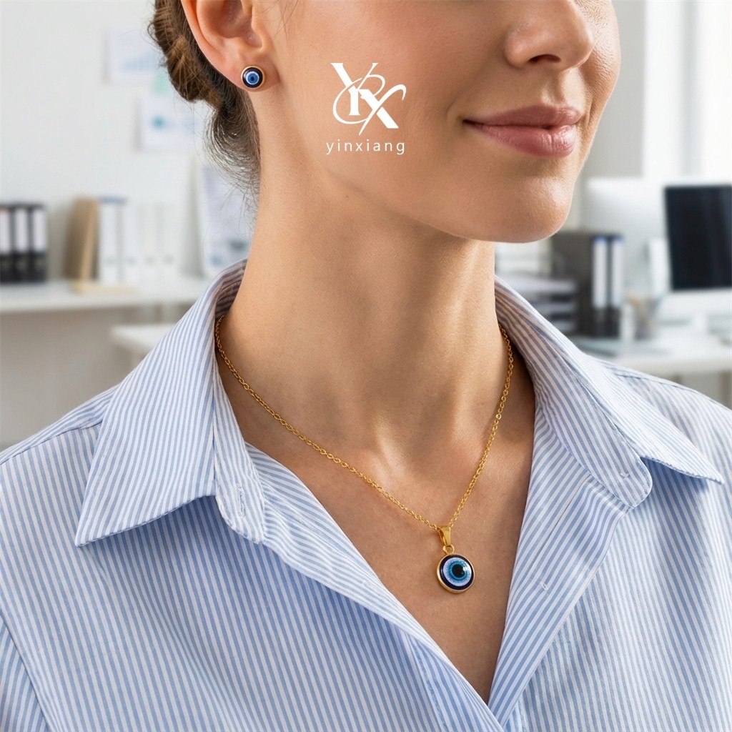 YX Evil Eye ชุดเครื่องประดับ Boho สไตล์ Y2K สร้อยคอนิกซีลและต่างหู สำหรับงานปาร์ตี้ ราคา ถูกที่สุด ดีลบีเคเค แกลเลอรีภาพที่ 3