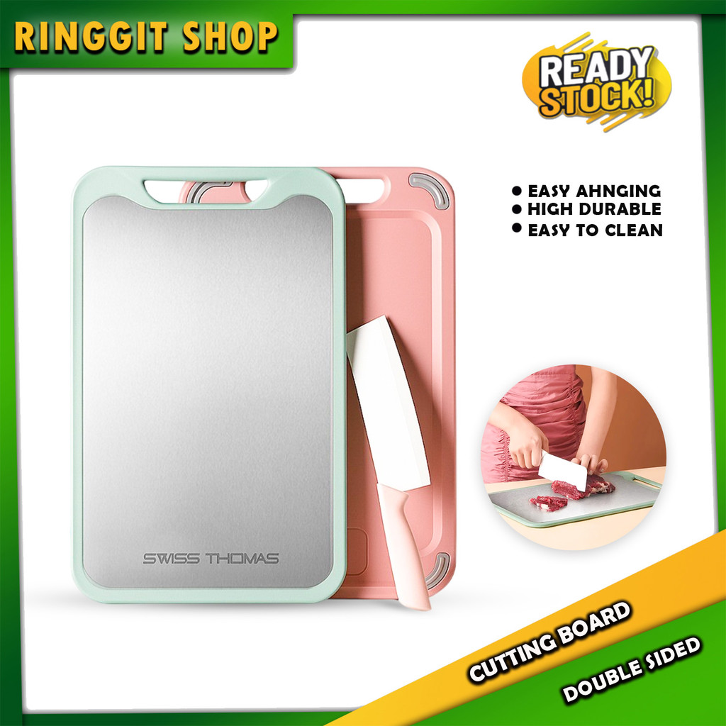 Ringgit Shop Papan Memotong เขียงสองด้าน StainlessSteel มัลติฟังก์ชั่น CutVegetable และเนื้อสับ Boad