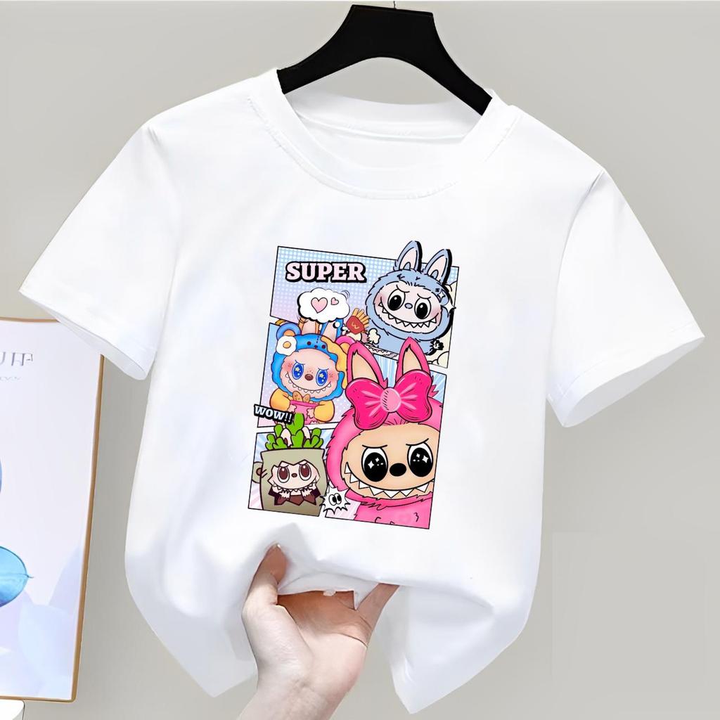 สีขาว ลาบูบู พิมพ์ ผ้าคอตตอน ดีไซน์ DTF