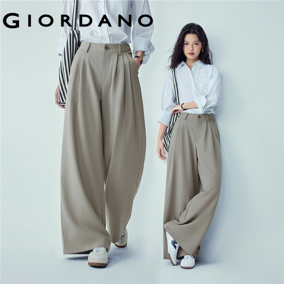 GIORDANO WOMEN Pleated high waist wide leg pants 05416346
