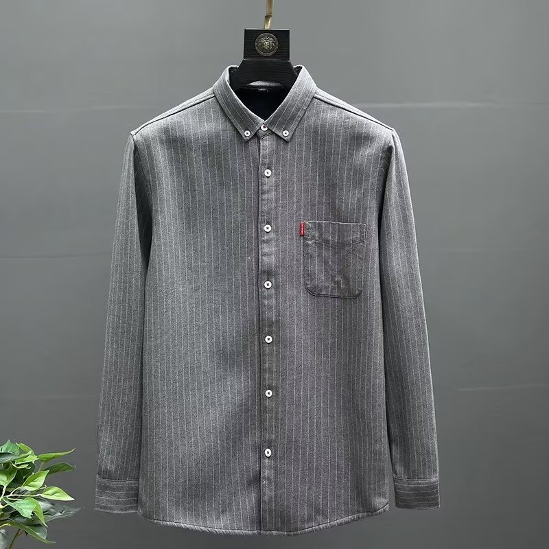 เสื้อเชิ้ตแขนยาวลายทางแนวตั้งสำหรับผู้ชาย ออกแบบให้สวมใส่สบายและคล่องตัว ราคา ถูกที่สุด ดีลบีเคเค แกลเลอรีภาพที่ 5