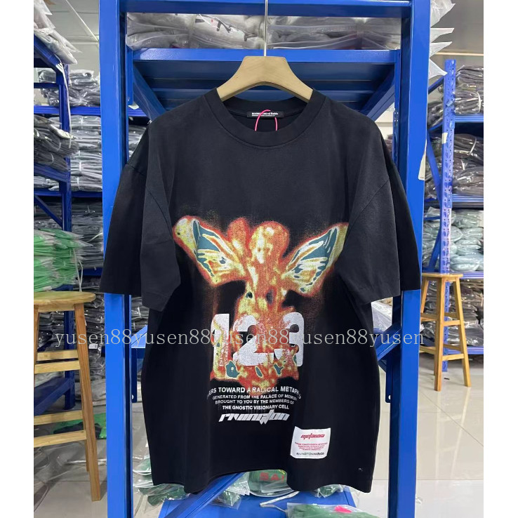 RRR-123 Lava พิมพ์รูปแบบ Wash Water Distressed เสื้อยืดแขนสั้น