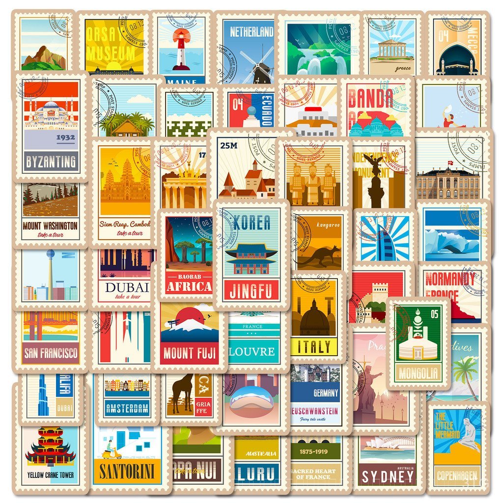 50 ชิ้น World Landmark สติกเกอร์ Graffiti Building Landmark สติกเกอร์แล็ปท็อปคอมพิวเตอร์จักรยานรถสติ