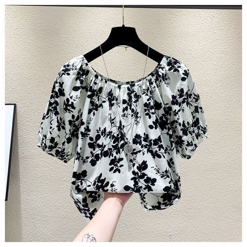 เสื้อชีฟองพิมพ์ลายวินเทจ ทรงหลวมใส่สบาย