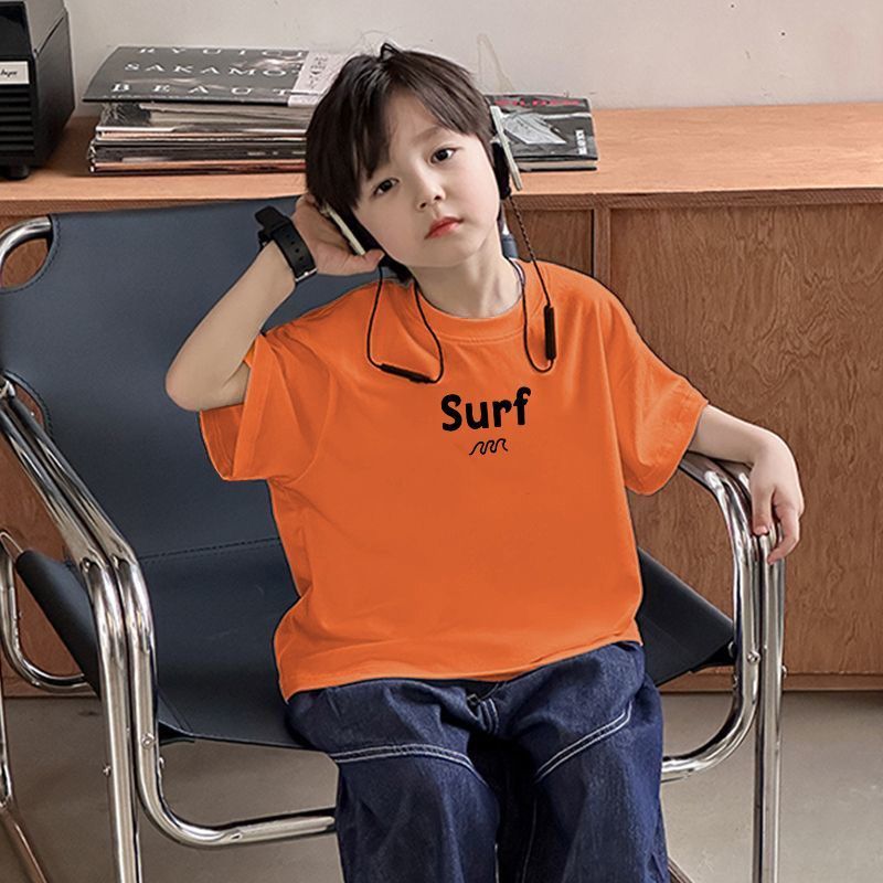 ปลาค็อด 2026วางไหล่เด็กชายผ้าฝ้ายแท้แขนสั้นเสื้อยืดสบายๆสวมใส่กลางเด็กใหญ่รอบคอด้านบนสวมใส่ด้านนอกเด