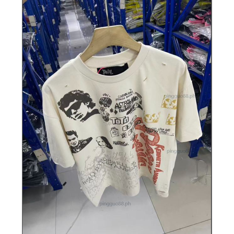 เสื้อยืดแขนสั้นสำหรับทุกคน พิมพ์ลายกราฟฟิกสไตล์ล้างน้ำ แฟชั่นใหม่