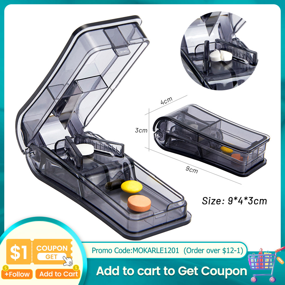 Portable Pill Cutter Box Mini Drug Box Tablet Cutter 6 Colors Pill Case Storage Crusher Travel Pill 
