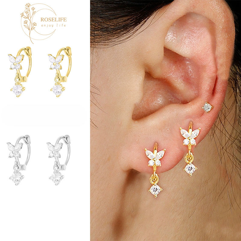 Roselife ต่างหูแบบสตั๊ด 1 คู่ 14K Gold กะลาสีเงางาม ขนาดใหญ่ ไม่อันตรายต่อคนแพ้ง่าย เสริมลุค statement สำหรับผู้หญิง