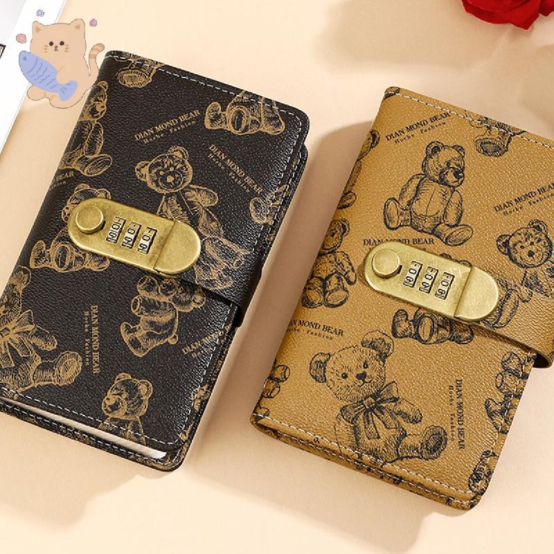 Secure Storage Bear Pattern,Compact Design,PU Leather,Password Lock book,ขนาดใหญ่ความจุ,Home Safeing