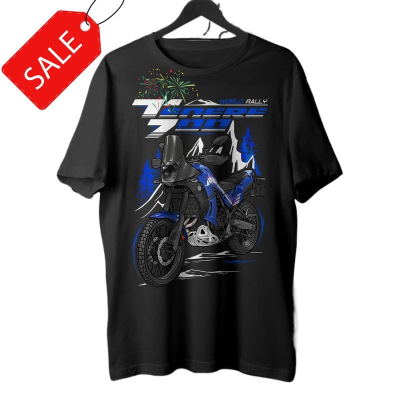 ทีเชิ้ตมอเตอร์ไซค์ World Rally & Japanese Tenere 700 100% ผ้าฝ้าย คอวี แขนสั้น เสื้อยืดผู้ชายสไตล์สต