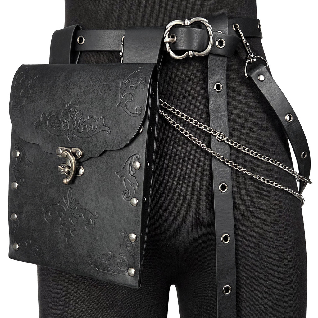 เข็มขัดยุคกลางนูนกระเป๋าแบน Nordic ไวกิ้งสไตล์ Retro COSPLAY Props TEMU