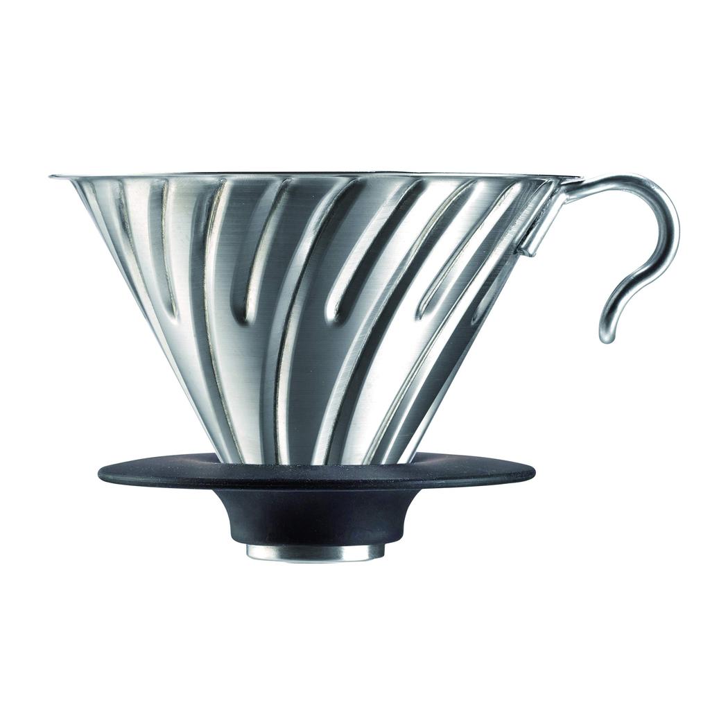 HARIO V60 เมทัลดริปเปอร์ สแตนเลส สีเงิน สำหรับชงกาแฟ 1–4 ถ้วย ผลิตในญี่ปุ่น รุ่น VDM-02HSV ใช้กับเคร