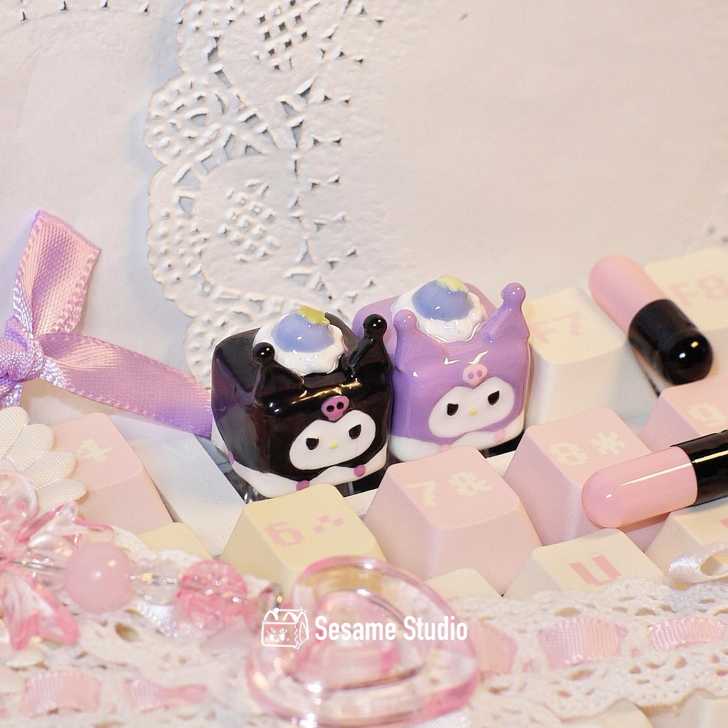 คีย์แคป keycap Kuromi บลูเบอร์รี่ที่ไม่ซ้ํากัน Keycap นุ่มน่ารักสาวที่ไม่ซ้ํากัน Keycap Cross แกนคีย