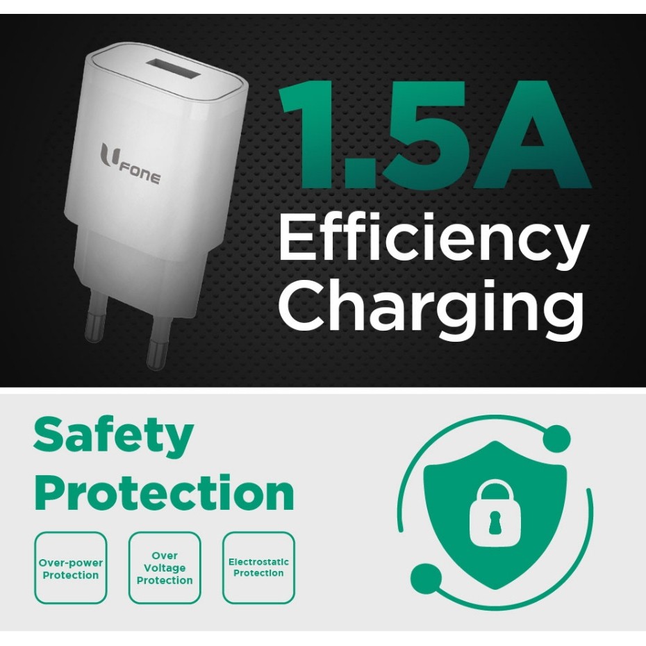 Ufone TC01 อะแดปเตอร์ชาร์จ 1.5A (หน่วยต่อชิ้น)