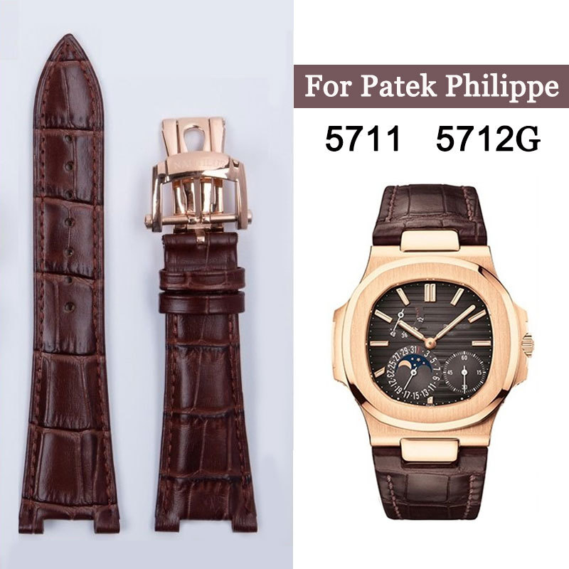 25*13 มม.นาฬิกาหนังแท้วินเทจสําหรับ Patek Philippe 5711 5712G Nautilus Collection Top Layer หนังวัวสายนาฬิกาธุรกิจสร้อยข้อมือผู้ชายสายรัดข้อมือสีฟ้าสีน้ําตาลสีดํา
