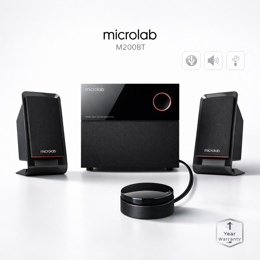 Microlab M200BT ลำโพง 2.1 Bluetooth เสียงแน่น เบสลึก เชื่อมต่อง่าย ดีไซน์เรียบหรู ใช้ได้ทั้งคอมและมื