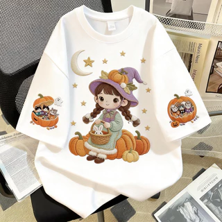 TEE·SHOP🍀เสื้อยืด oversize เสื้อเท่ๆ เกาหลี "Girl & Cat Reactions" เสื้อแฟชั่นใ เกาหลีสไตล์ พิมพ์ลาย ผ้านิ่มใส่สบาย COD